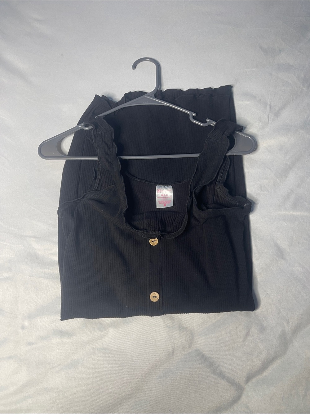 No Boundaries Black Ribbed Button-Front Tank with Ruffle Straps
